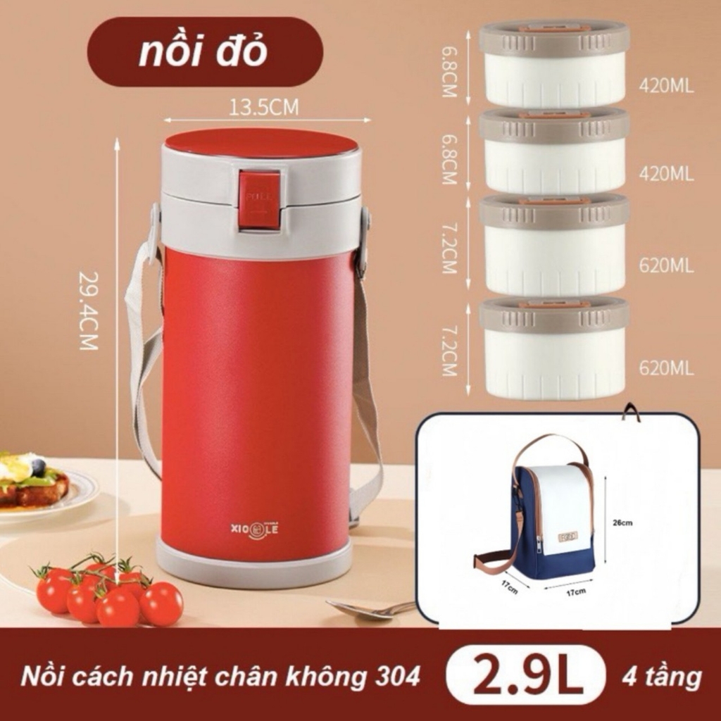 Hộp đựng cơm giữ nhiệt inox 304 có 4 ngăn