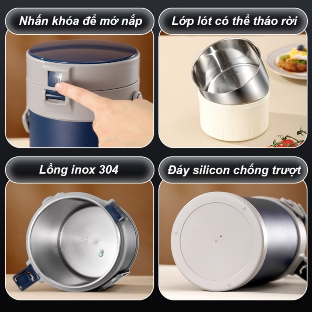 Hộp đựng cơm giữ nhiệt inox 304 có 4 ngăn