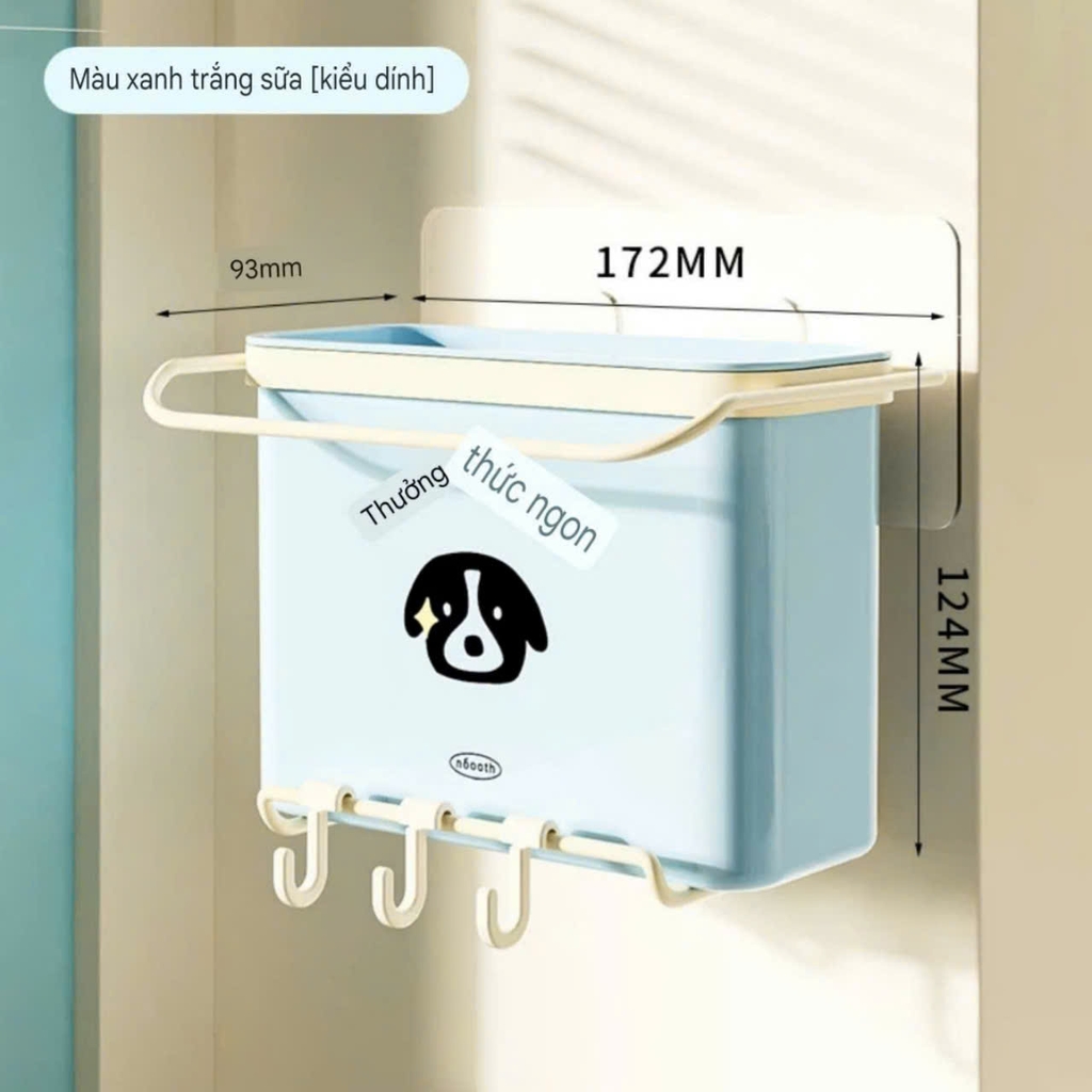 Hộp đựng đũa có móc treo đồ kiểu dán tường