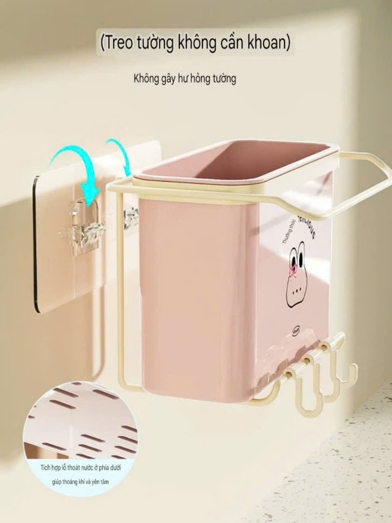 Hộp đựng đũa có móc treo đồ kiểu dán tường