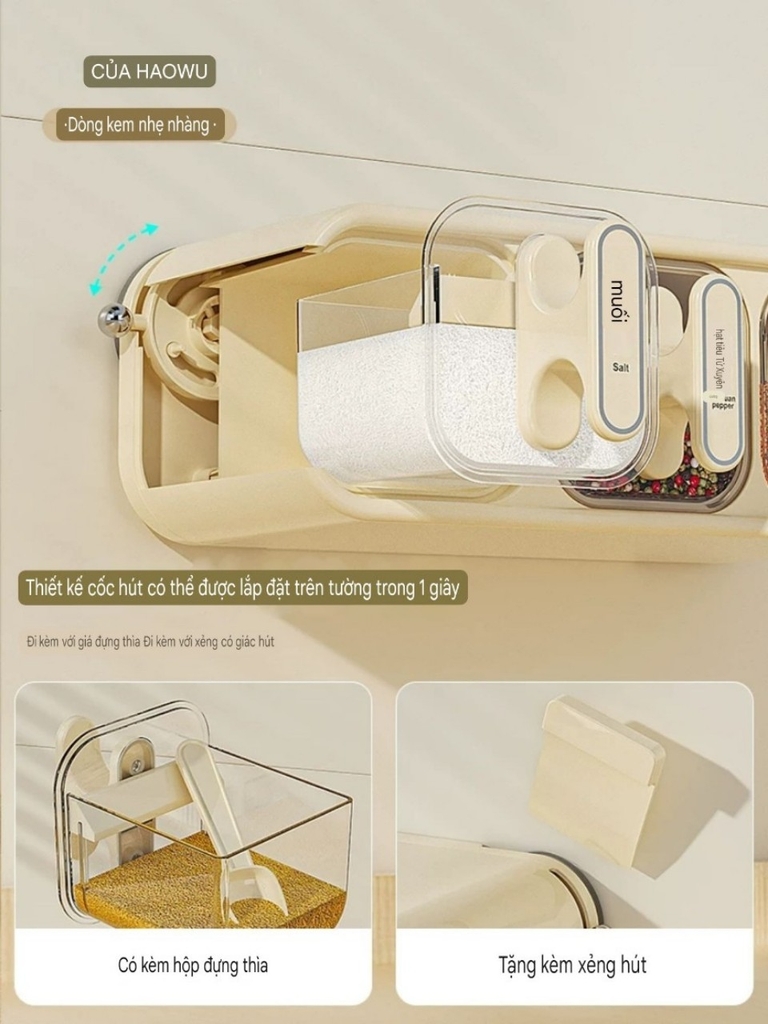 Hộp đựng gia vị nhà bếp loại hút tường