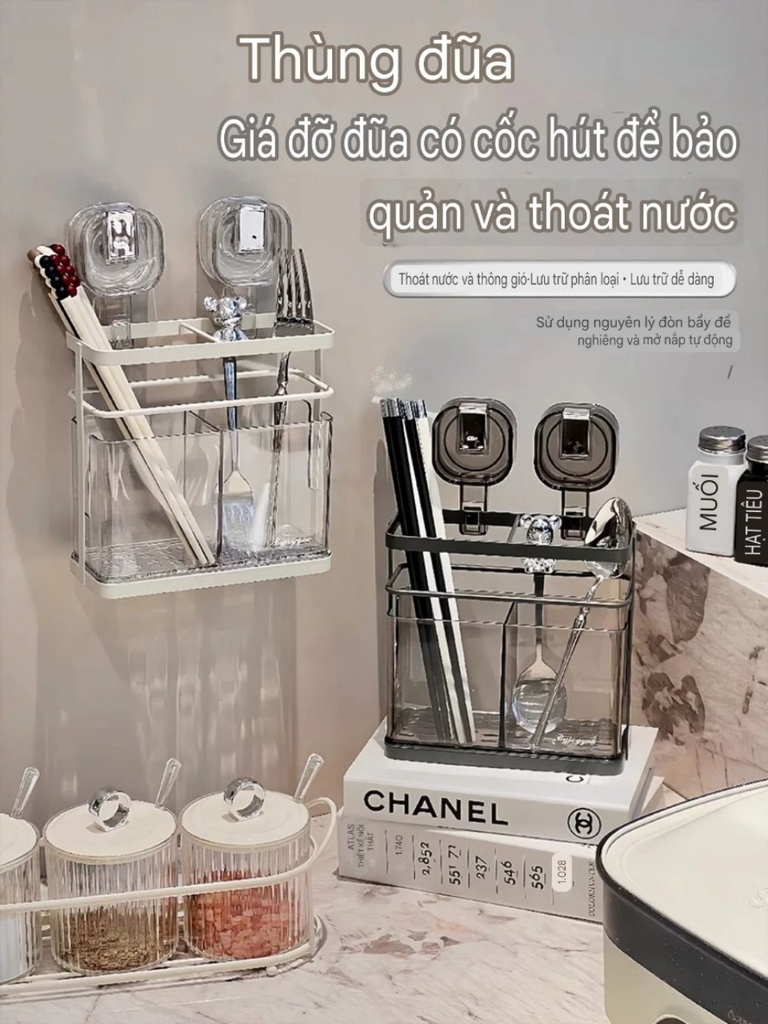 Hộp đựng muỗng đũa kiểu hút tường