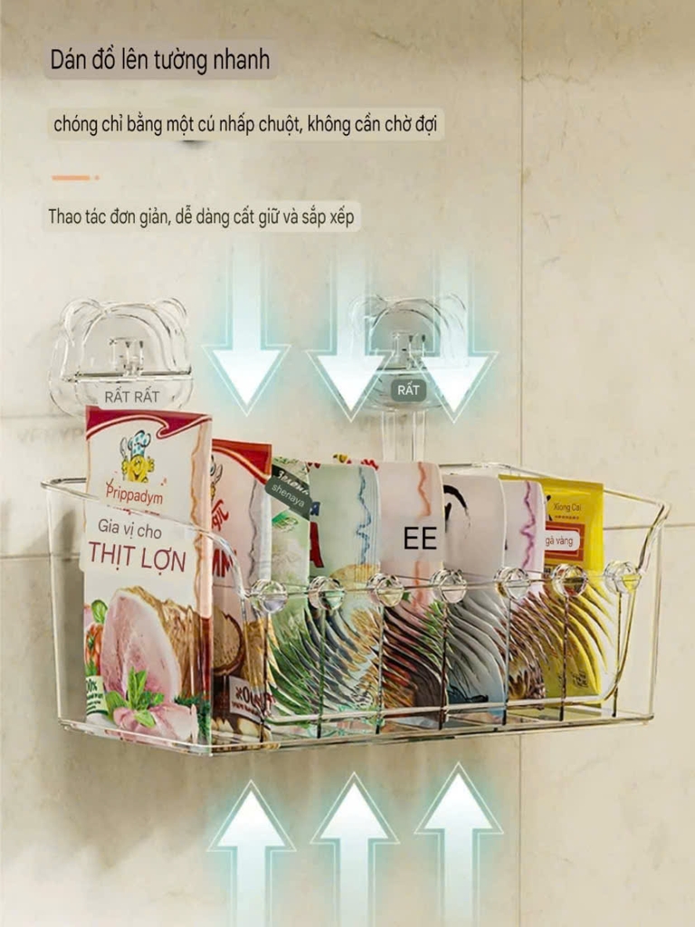 Hộp đựng túi và lọ gia vị kiểu hút tường