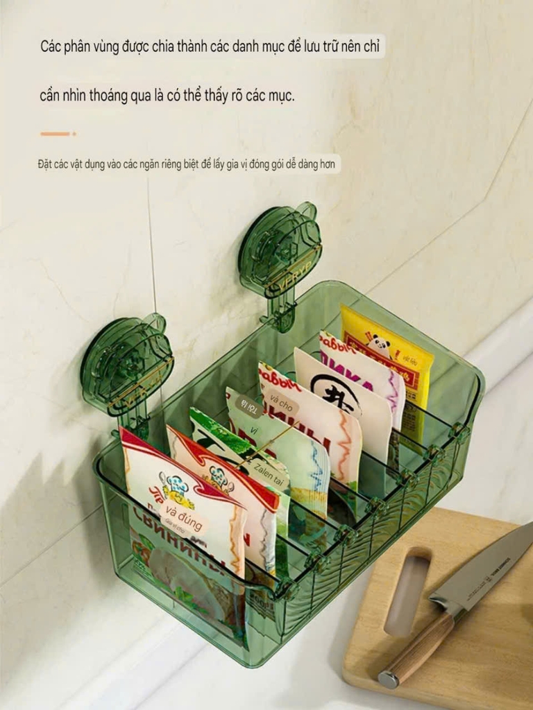 Hộp đựng túi và lọ gia vị kiểu hút tường