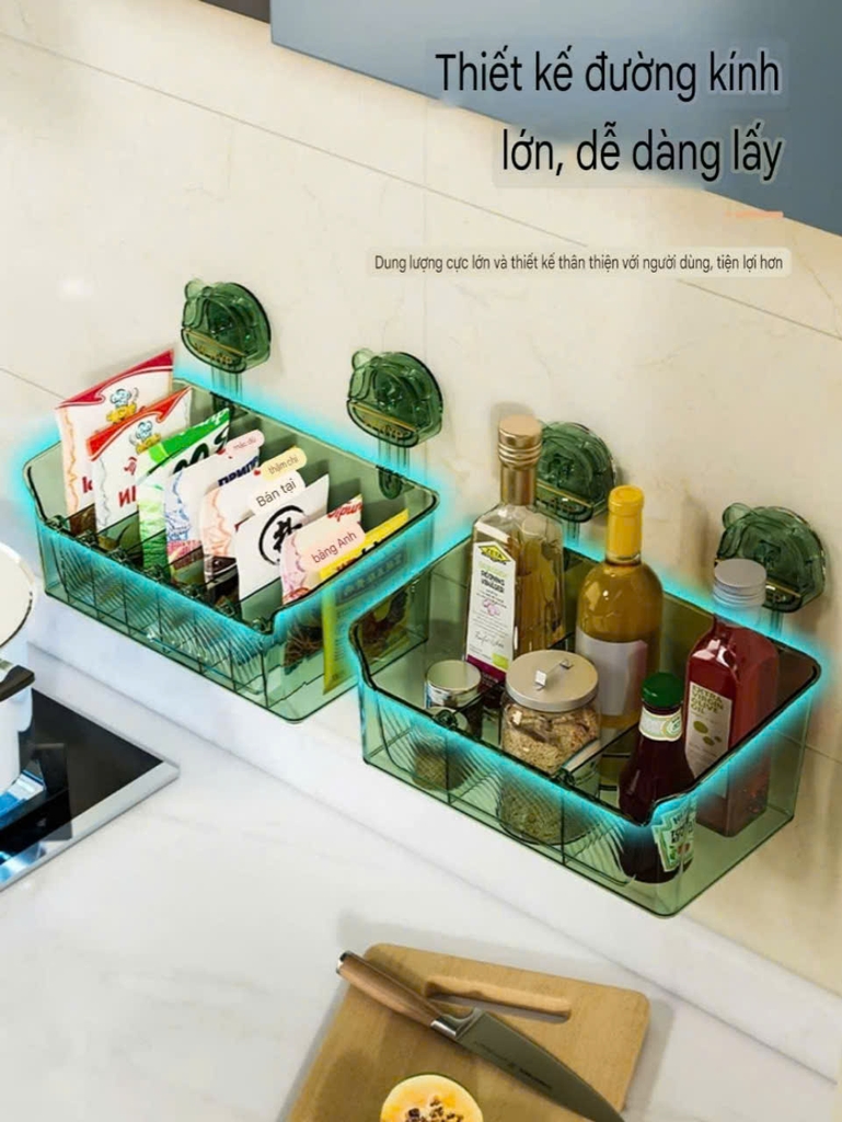 Hộp đựng túi và lọ gia vị kiểu hút tường