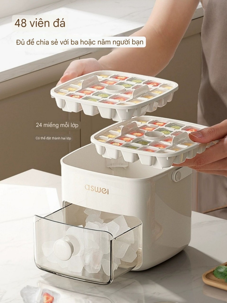 Hộp làm đá viên 2 tầng