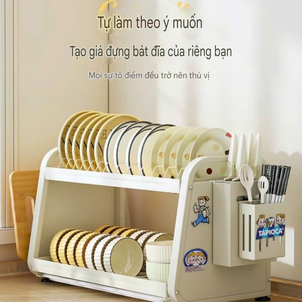 Kệ 2 tầng để chén dĩa và dao muỗng đũa