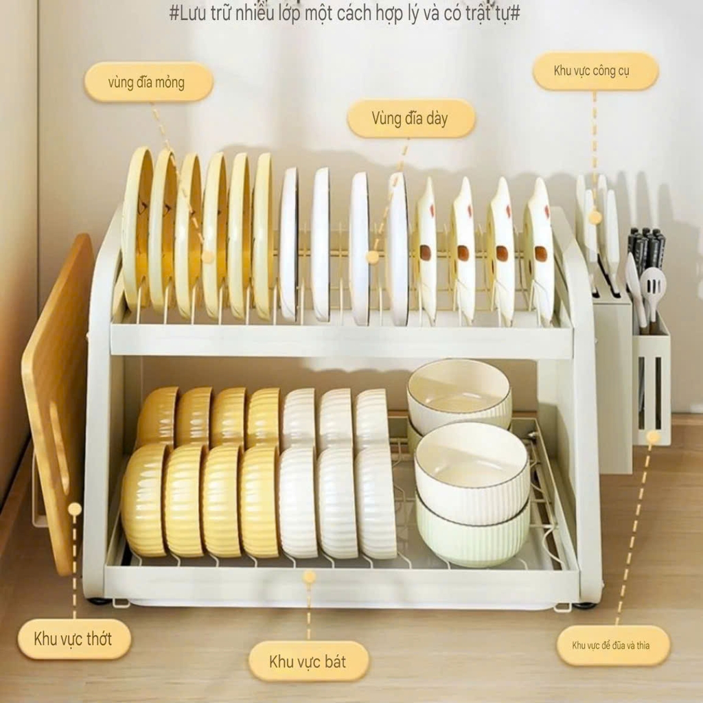 Kệ 2 tầng để chén dĩa và dao muỗng đũa