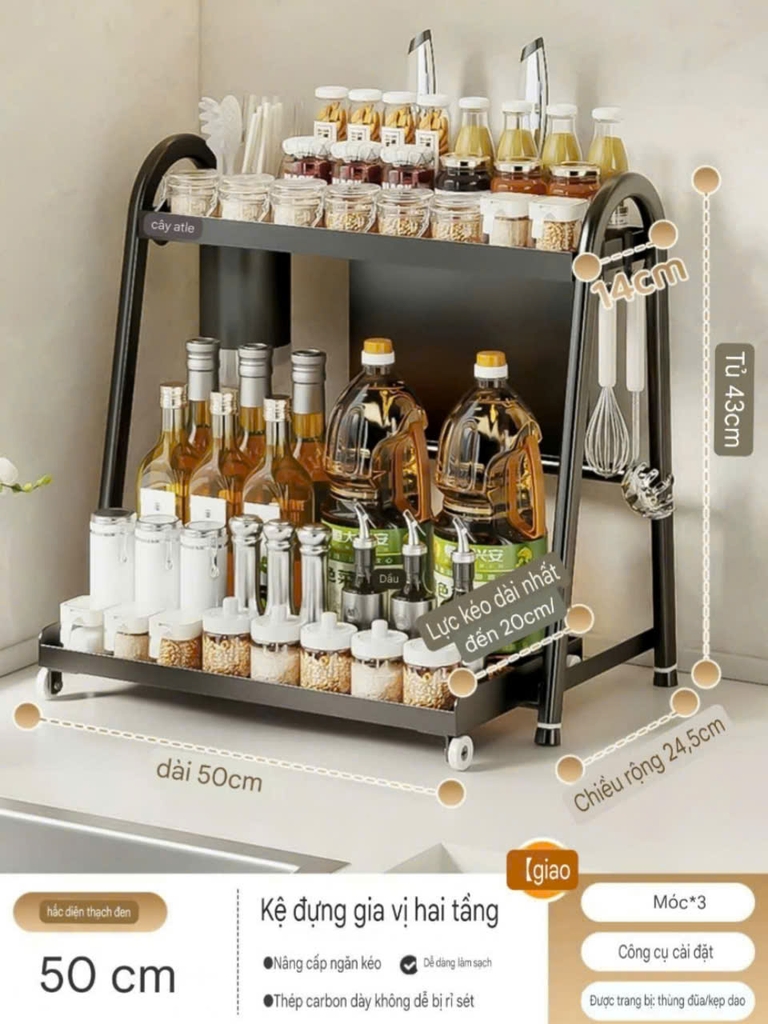 Kệ 2 tầng để lọ gia vị và muỗng đũa