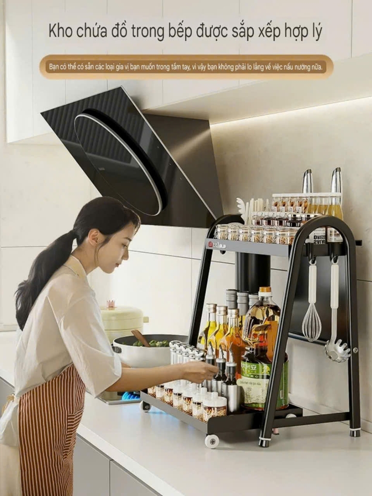 Kệ 2 tầng để lọ gia vị và muỗng đũa