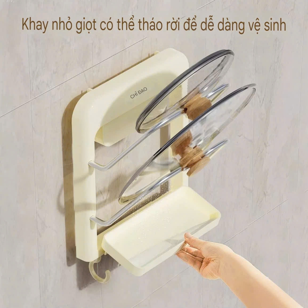 Kệ 2 tầng để nắp nồi kiểu hút tường