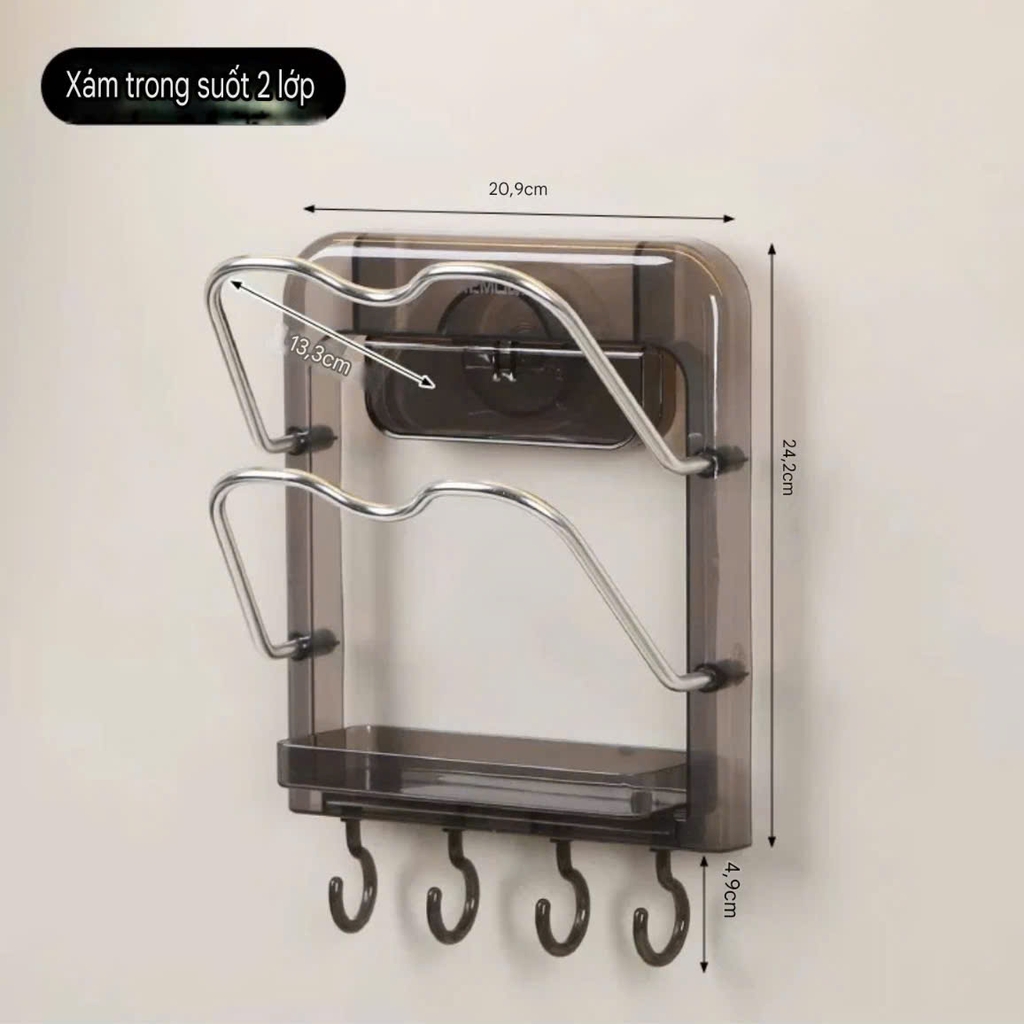 Kệ 2 tầng để nắp nồi kiểu hút tường