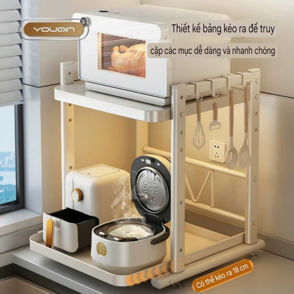 Kệ 2 tầng để nồi cơm điện, lò vi sóng, lọ gia vị