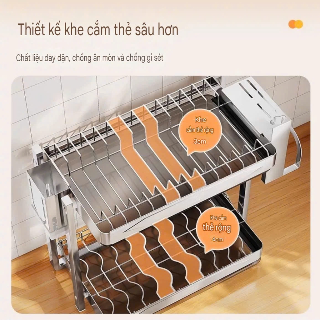 Kệ 2 tầng úp chén dĩa và để dao muỗng đũa