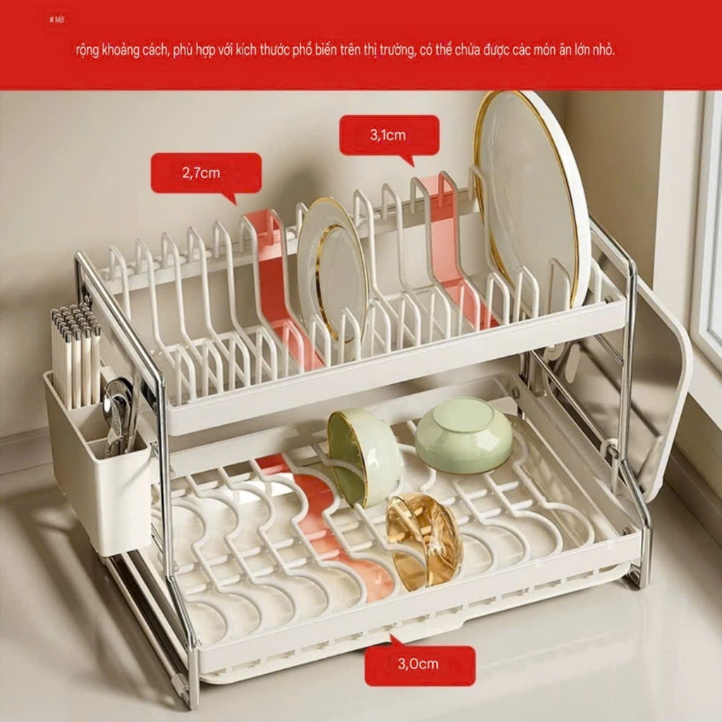 Kệ 2 tầng úp chén dĩa và để muỗng đũa