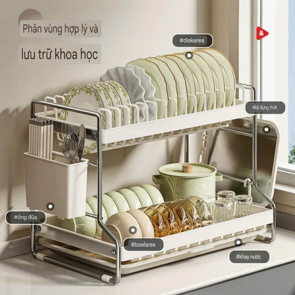 Kệ 2 tầng úp chén dĩa và để muỗng đũa