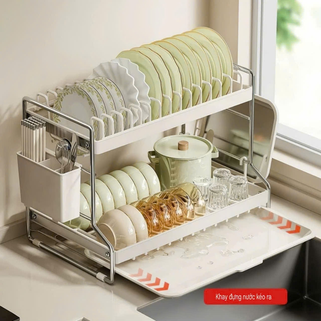 Kệ 2 tầng úp chén dĩa và để muỗng đũa