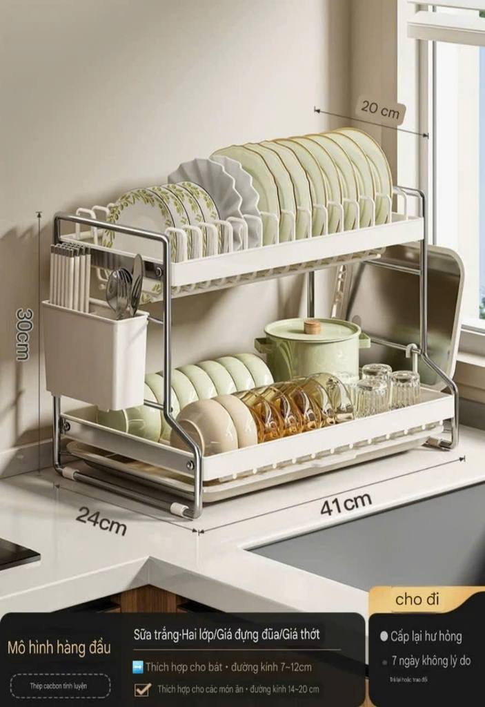 Kệ 2 tầng úp chén dĩa và để muỗng đũa