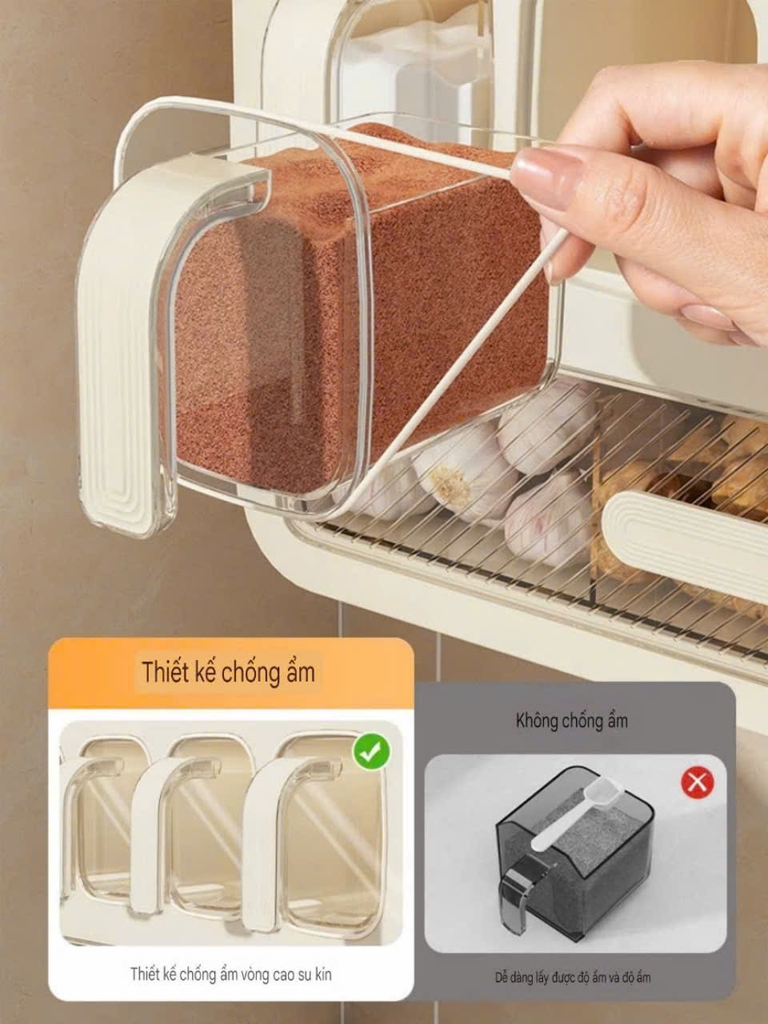 Kệ 4 tầng có ngăn kéo và 4 lọ để gia vị