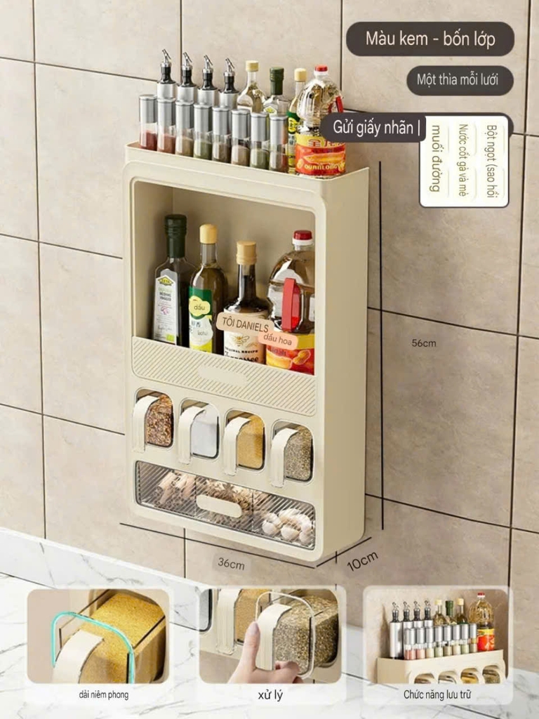 Kệ 4 tầng có ngăn kéo và 4 lọ để gia vị
