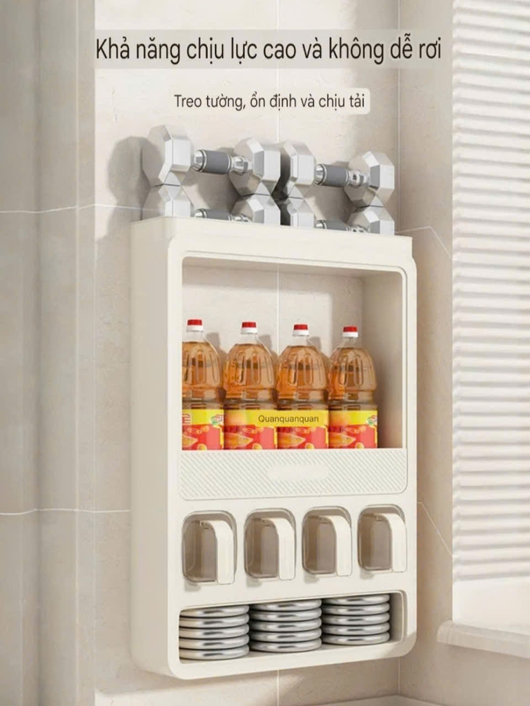 Kệ 4 tầng có ngăn kéo và 4 lọ để gia vị