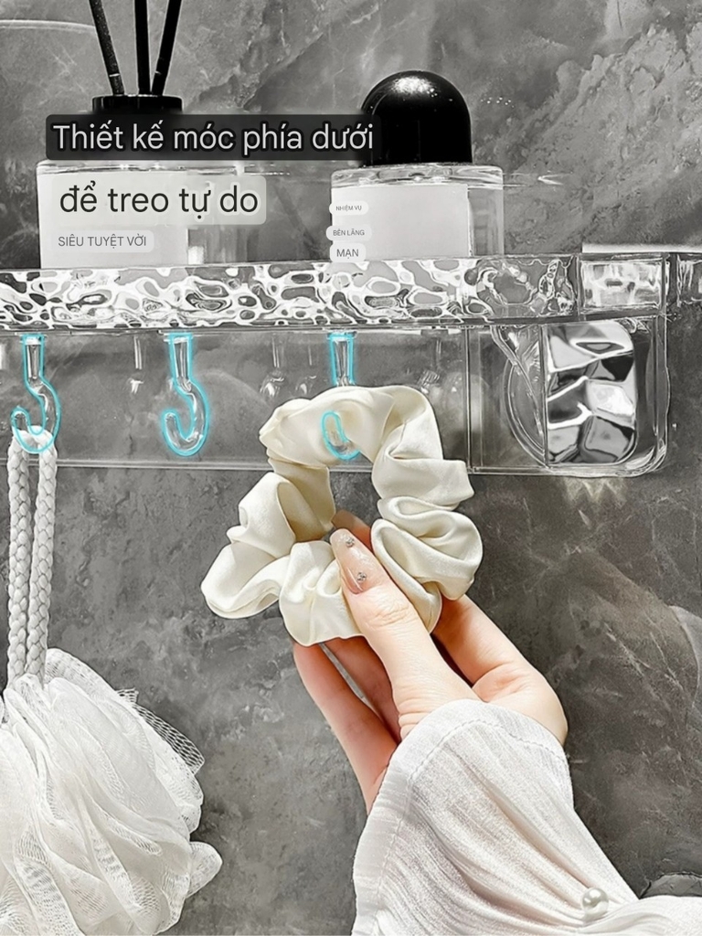 Kệ chữ nhật để mỹ phẩm và lọ gia vị có móc nhỏ phía dưới