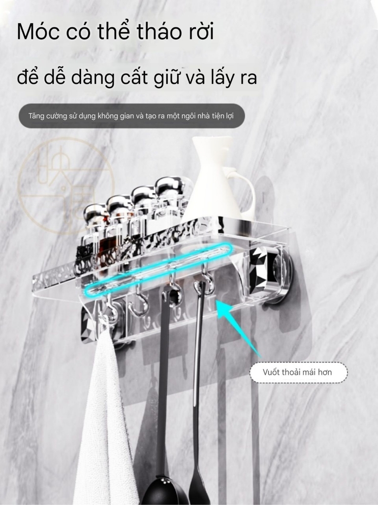 Kệ chữ nhật để mỹ phẩm và lọ gia vị có móc nhỏ phía dưới