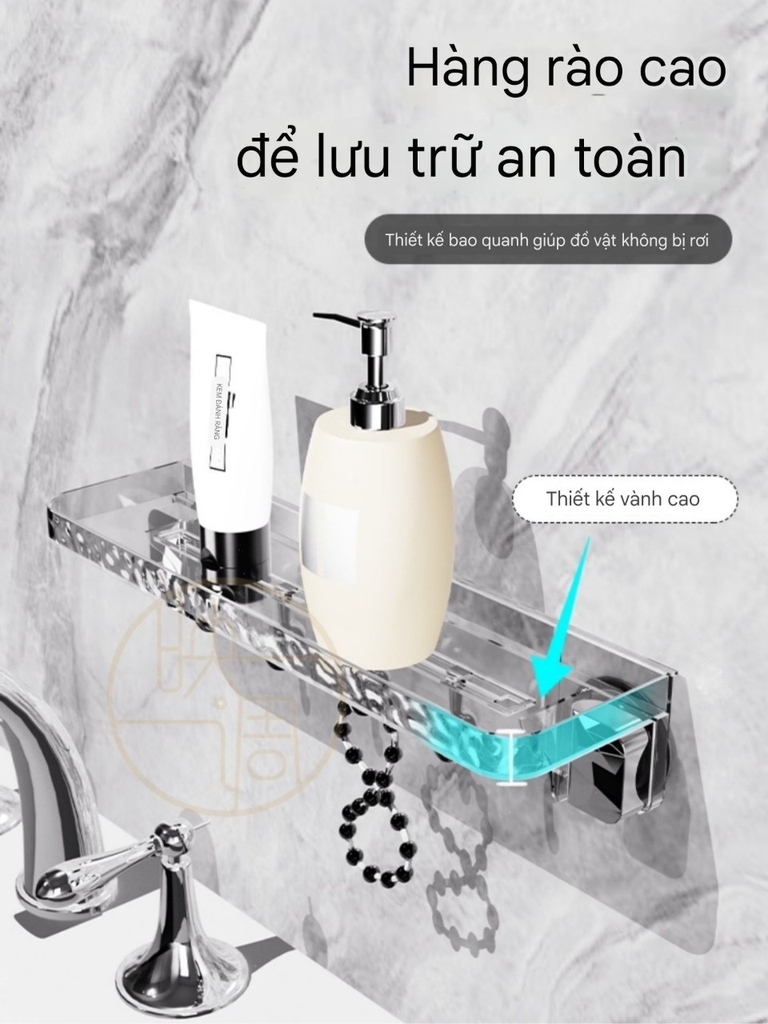 Kệ chữ nhật để mỹ phẩm và lọ gia vị có móc nhỏ phía dưới