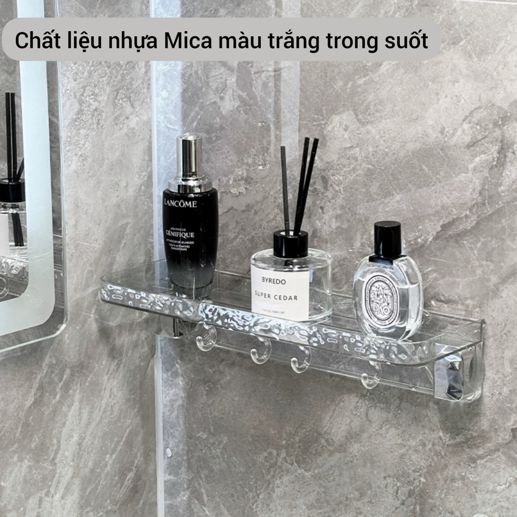 Kệ chữ nhật để mỹ phẩm và lọ gia vị có móc nhỏ phía dưới