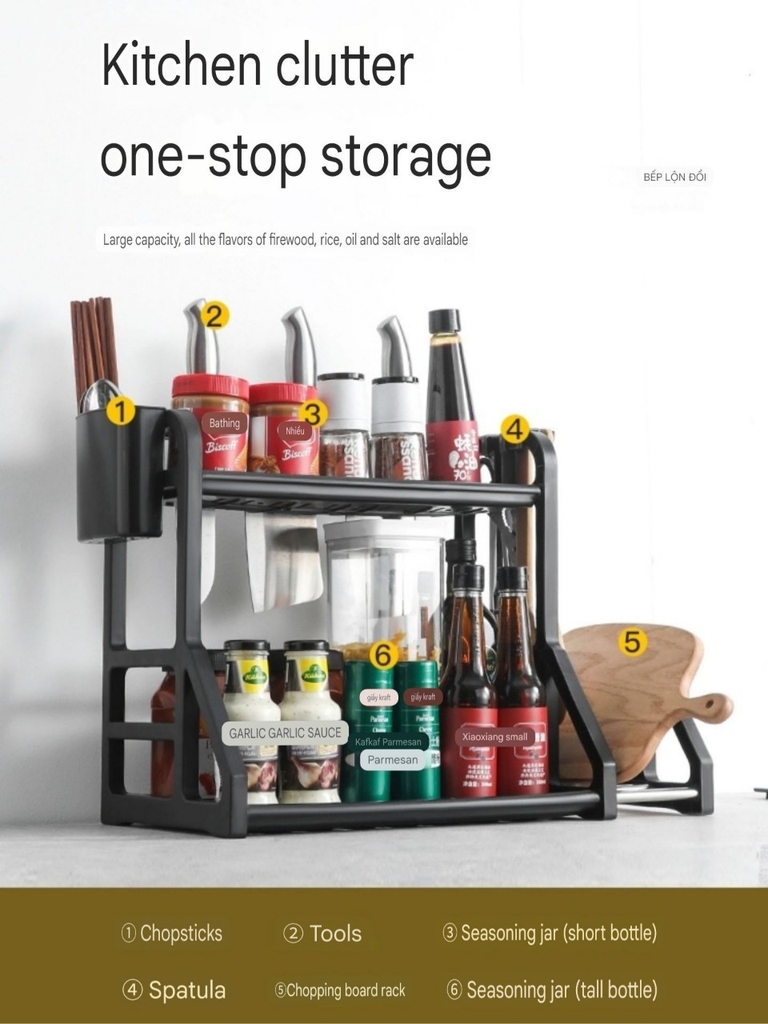 Kệ 2 tầng để dao thớt muỗng đũa và lọ gia vị