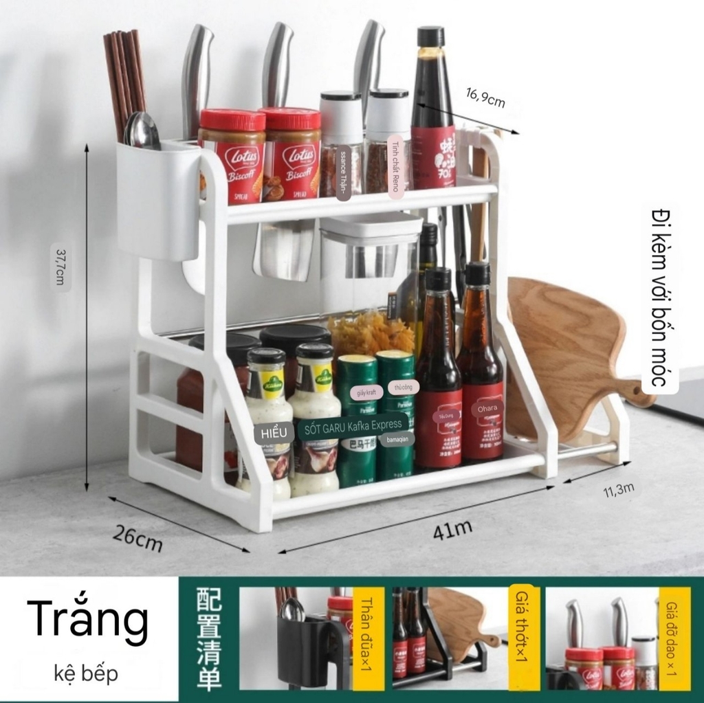 Kệ 2 tầng để dao thớt muỗng đũa và lọ gia vị