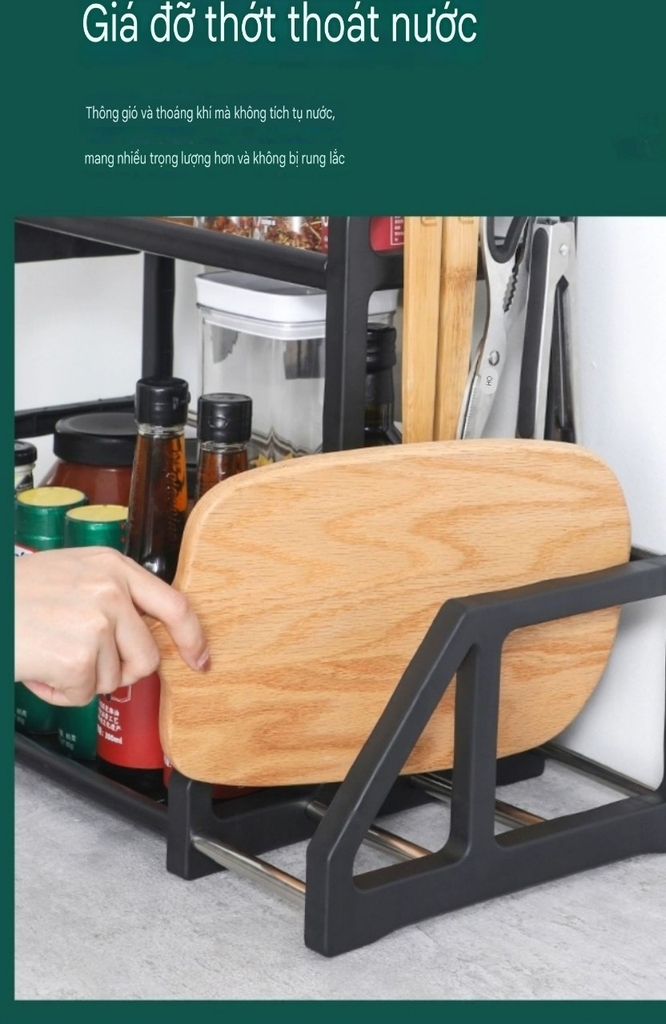 Kệ 2 tầng để dao thớt muỗng đũa và lọ gia vị