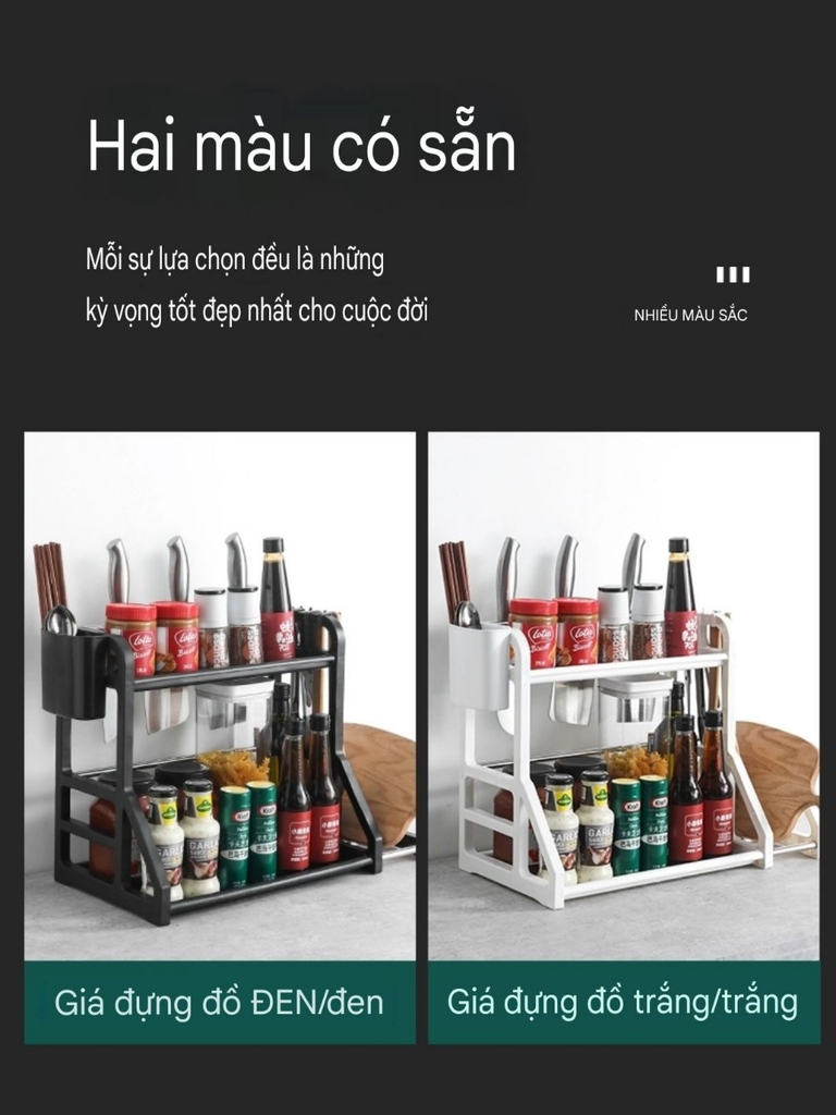 Kệ 2 tầng để dao thớt muỗng đũa và lọ gia vị