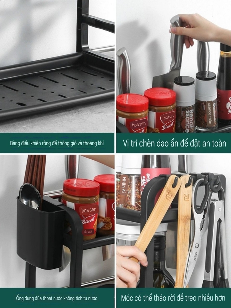 Kệ 2 tầng để dao thớt muỗng đũa và lọ gia vị
