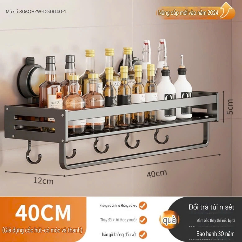 Kệ để đồ nhà bếp nhà tắm có móc và thanh treo khăn
