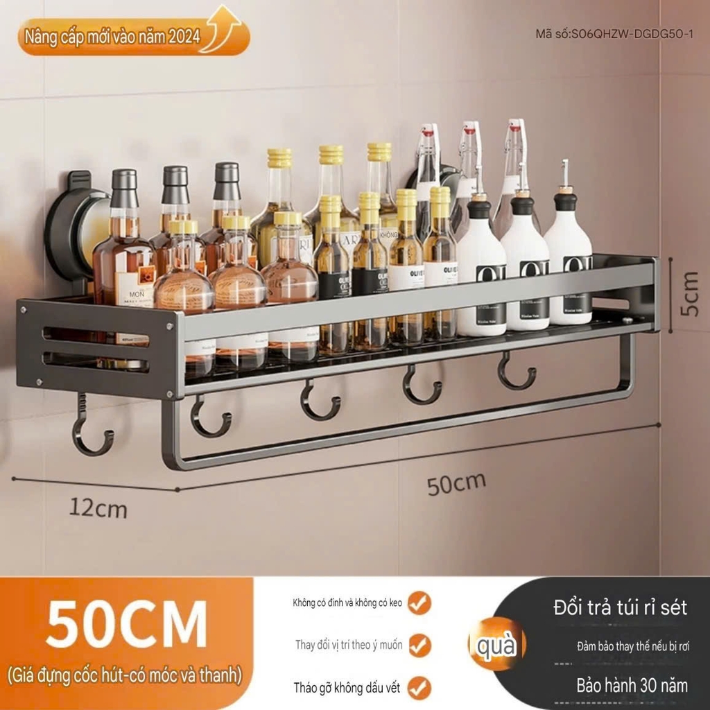 Kệ để đồ nhà bếp nhà tắm có móc và thanh treo khăn