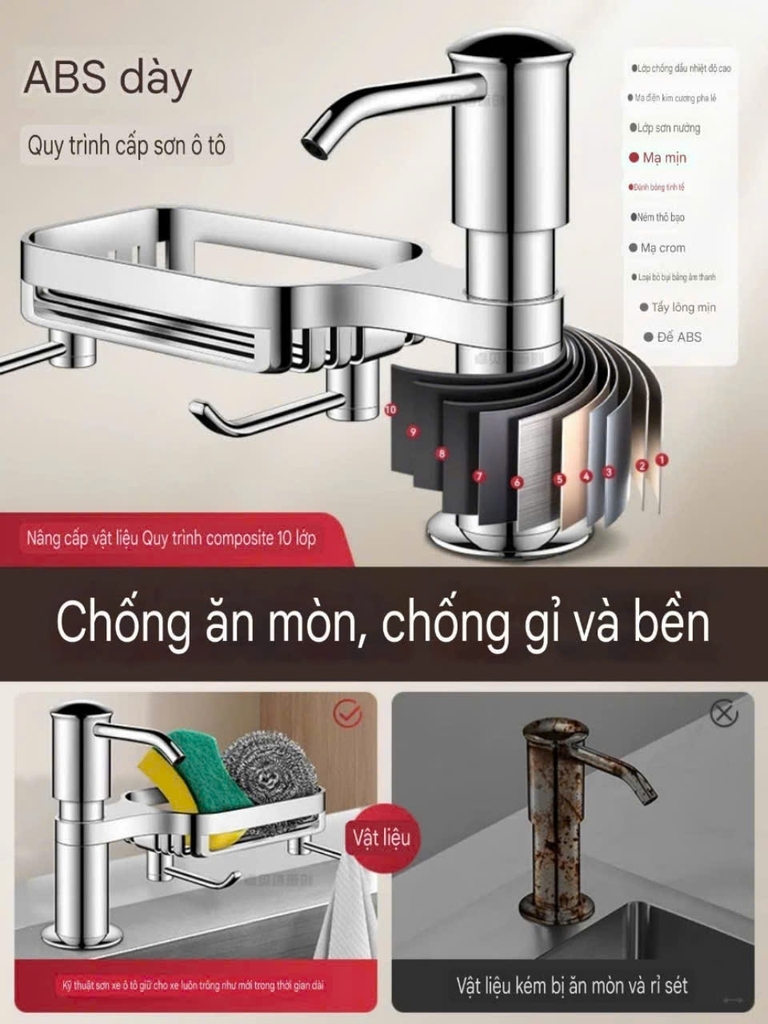 Kệ để đồ rửa và bơm lấy nước rửa chén