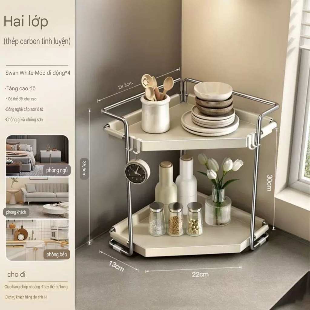 Kệ để góc bếp bằng thép Carbon phủ sơn men