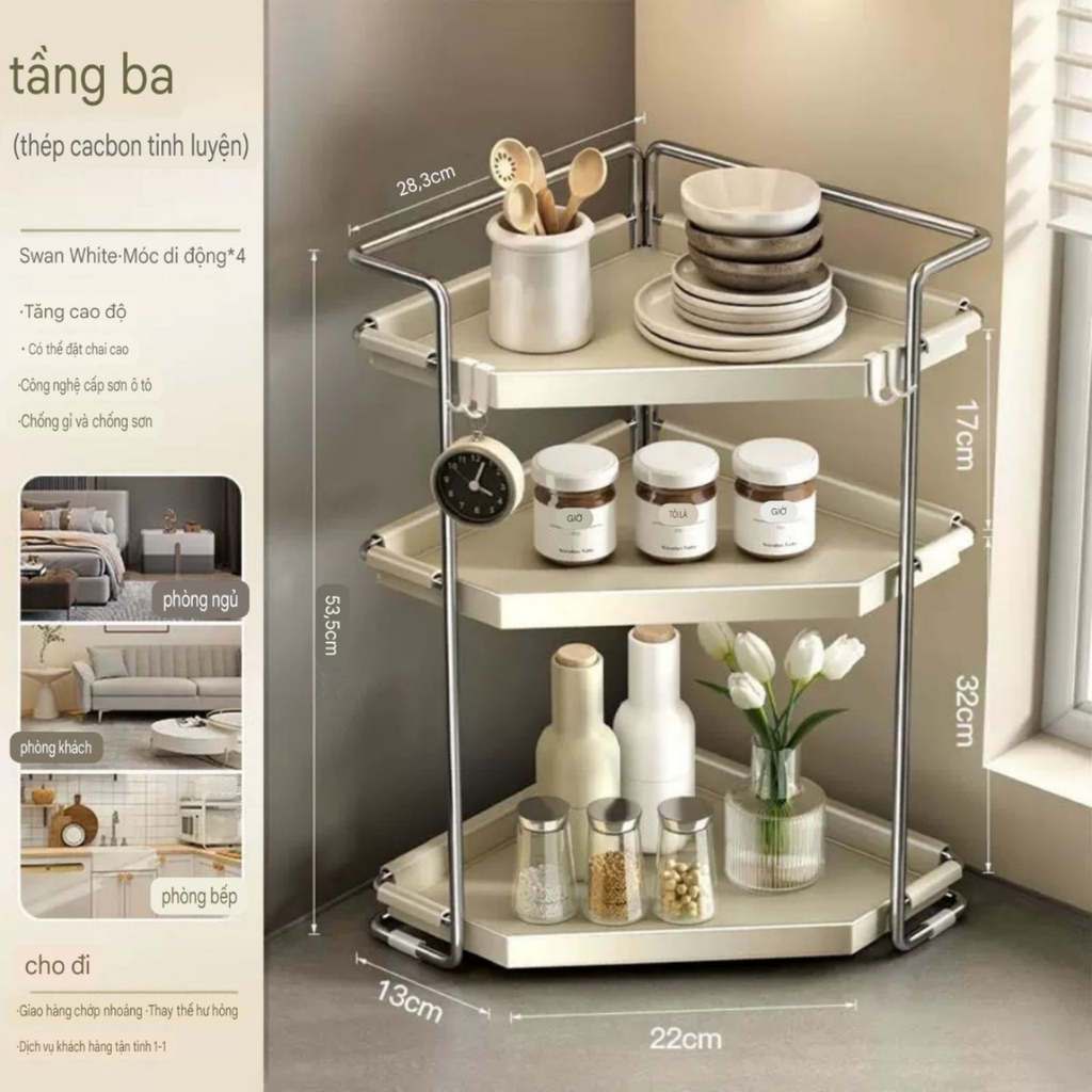 Kệ để góc bếp bằng thép Carbon phủ sơn men