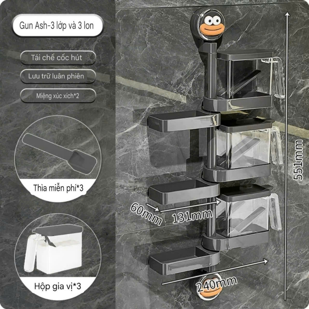 Kệ để hộp gia vị xoay 180 độ kiểu hút tường