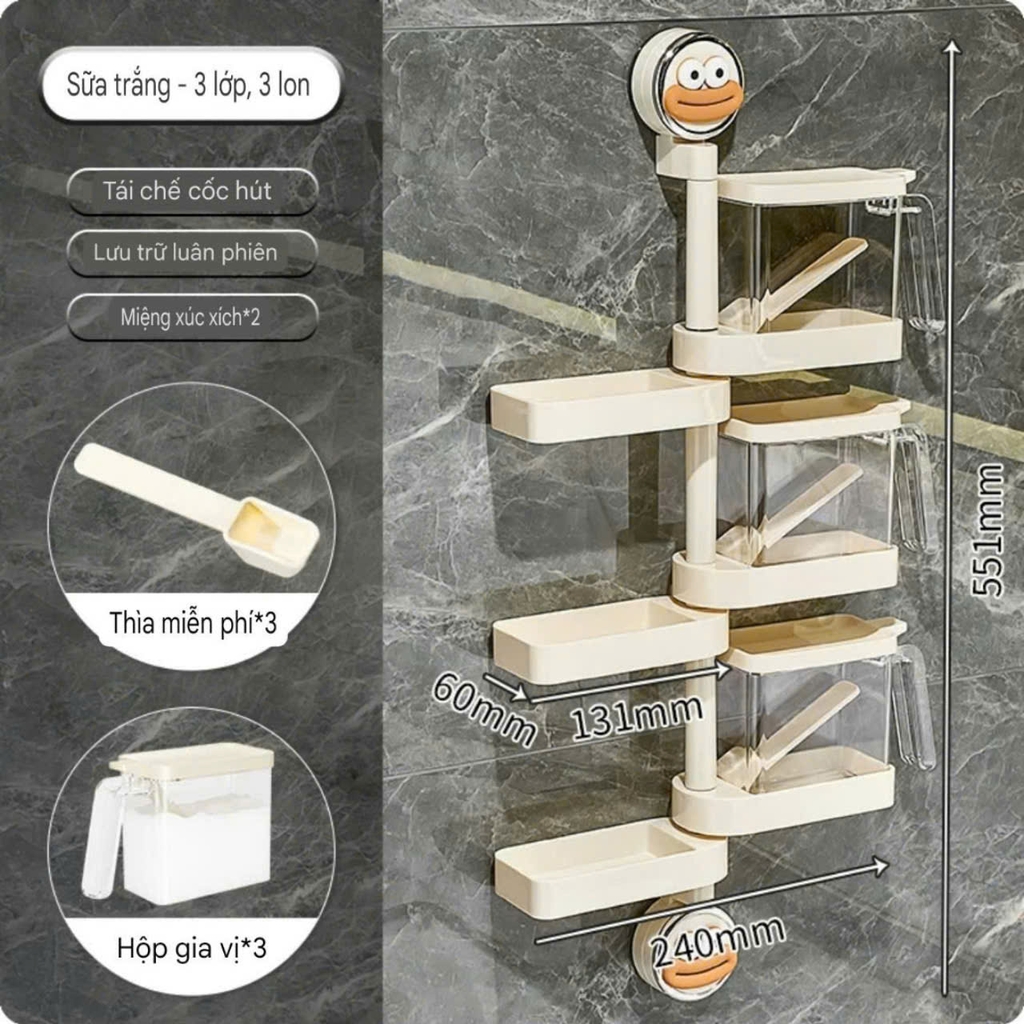 Kệ để hộp gia vị xoay 180 độ kiểu hút tường