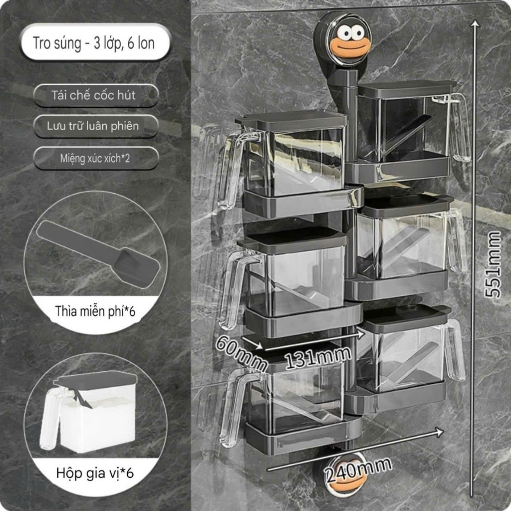 Kệ để hộp gia vị xoay 180 độ kiểu hút tường