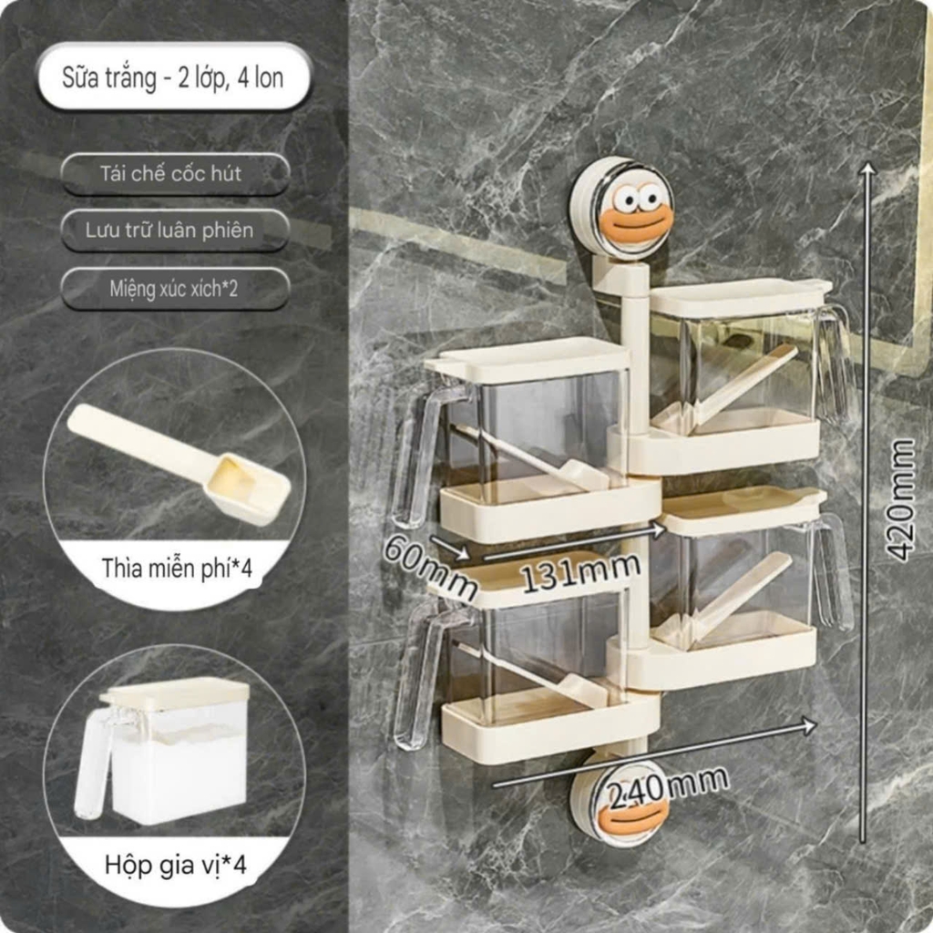 Kệ để hộp gia vị xoay 180 độ kiểu hút tường