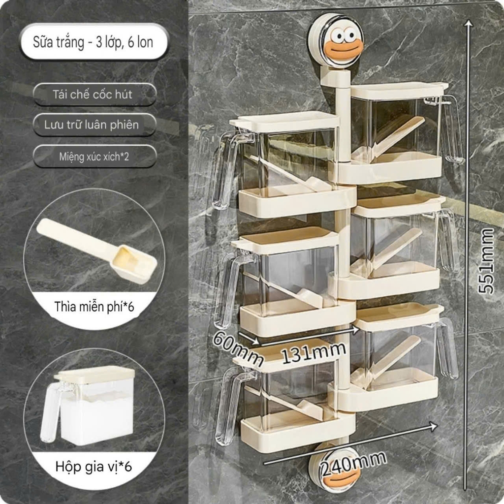 Kệ để hộp gia vị xoay 180 độ kiểu hút tường