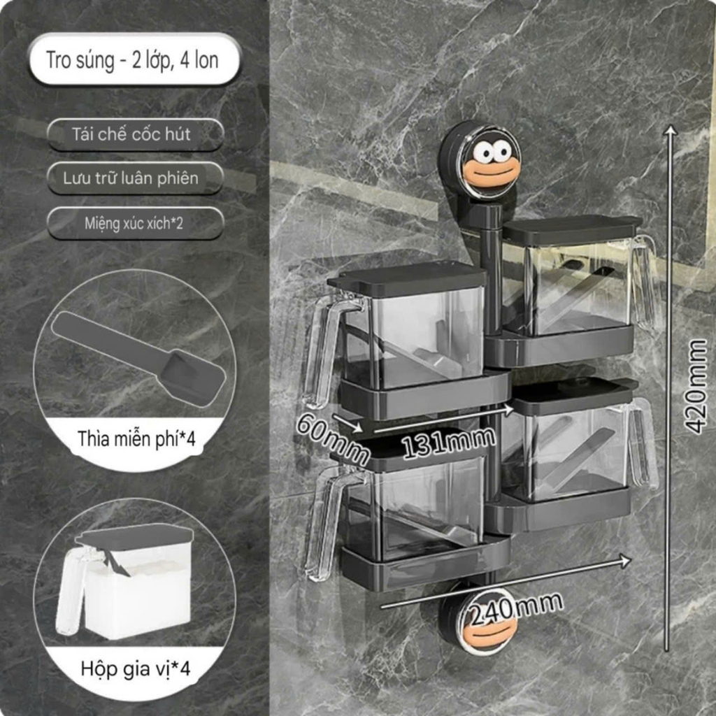 Kệ để hộp gia vị xoay 180 độ kiểu hút tường