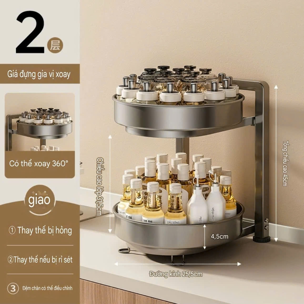 Kệ để lọ gia vị xoay 360 độ