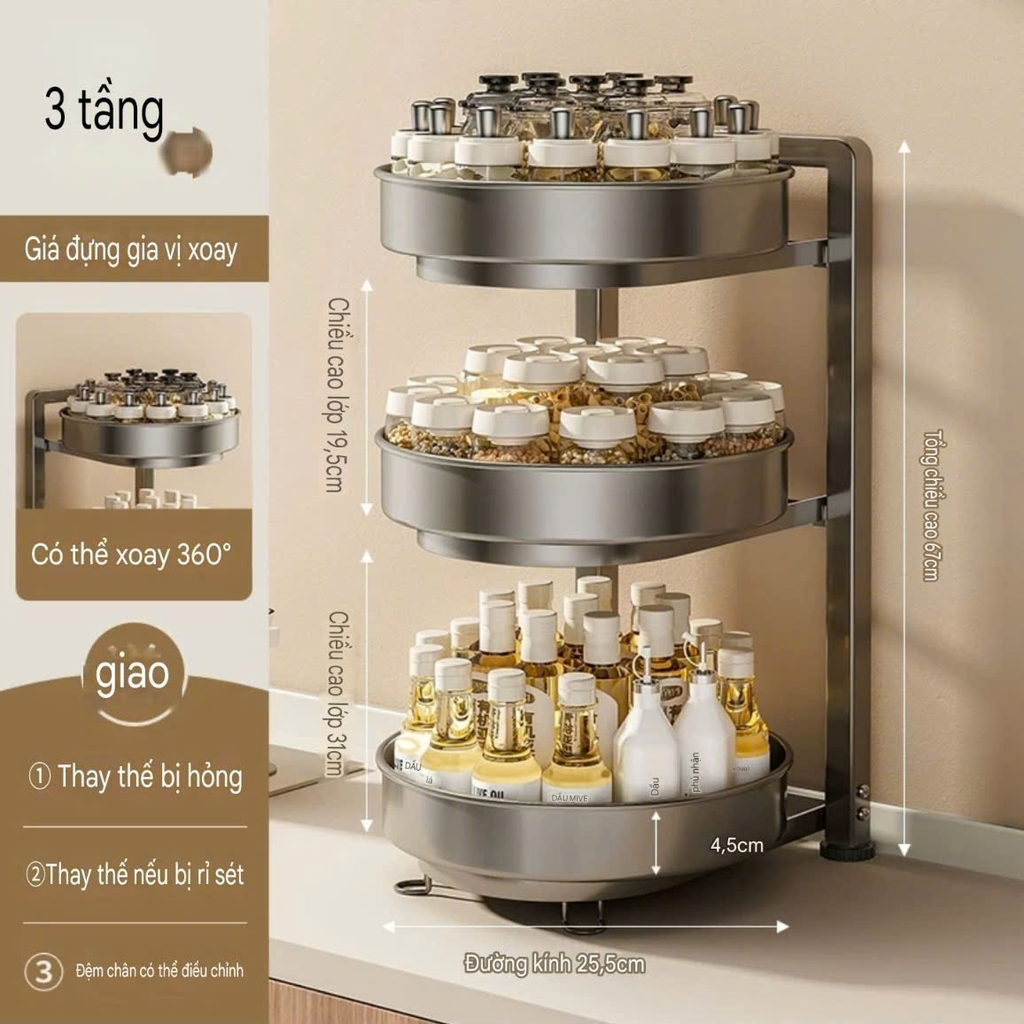 Kệ để lọ gia vị xoay 360 độ