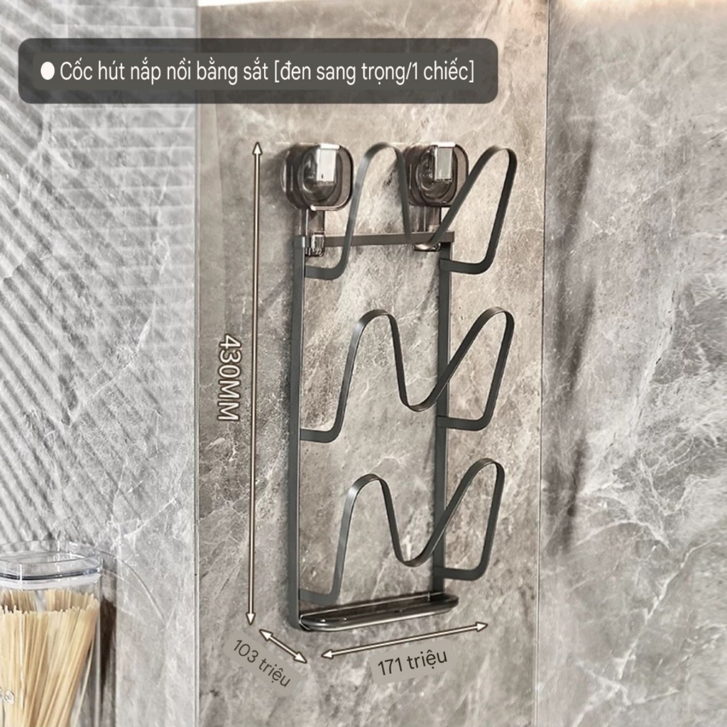 Kệ để nắp nồi 3 tầng kiểu hút tường