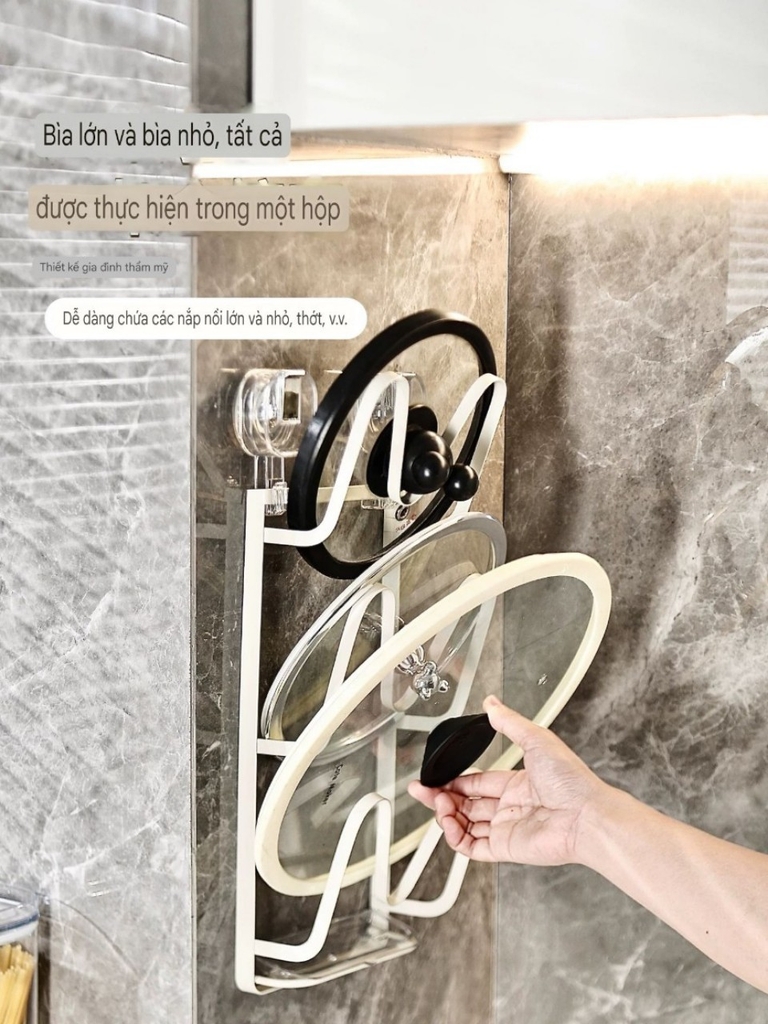 Kệ để nắp nồi 3 tầng kiểu hút tường