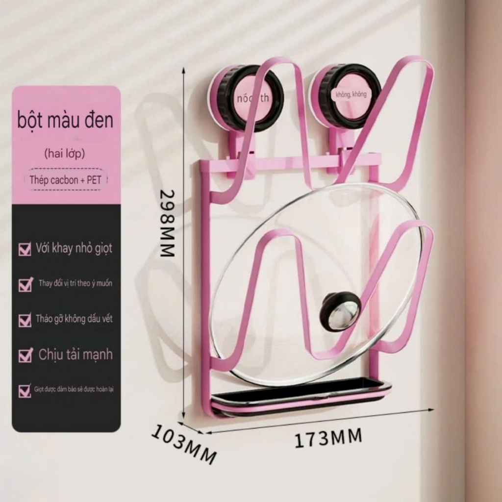 Kệ để nắp nồi hút tường màu hồng nhạt